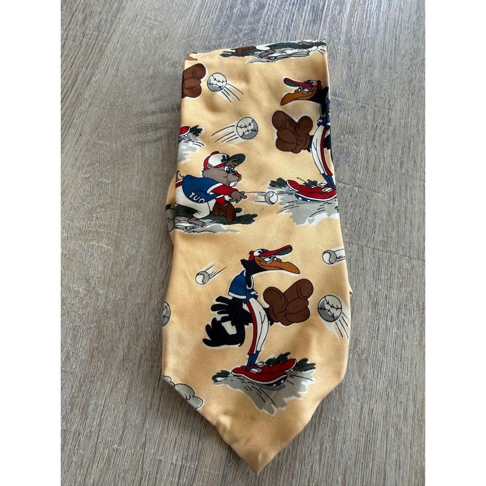 Little League Baseball Robert Stewart Silk Tie Yellow Cartoon Animals USA Made